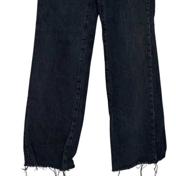 Zara Full Length Wide Leg Frayed Raw Hem High Rise Denim Jean 4 Black Washed - Picture 5 of 16
